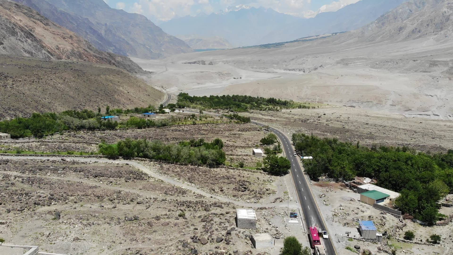 The Karakoram Highway winding through the Indus valley near Raikot Bridge